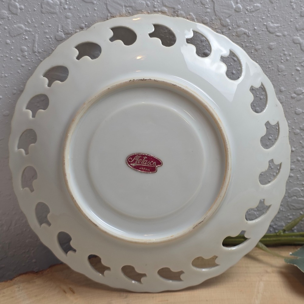 Vintage 50s‎ Metasco Japan Porcelain Rose Gold Lattice Plate Decorative Display - Picture 5 of 6